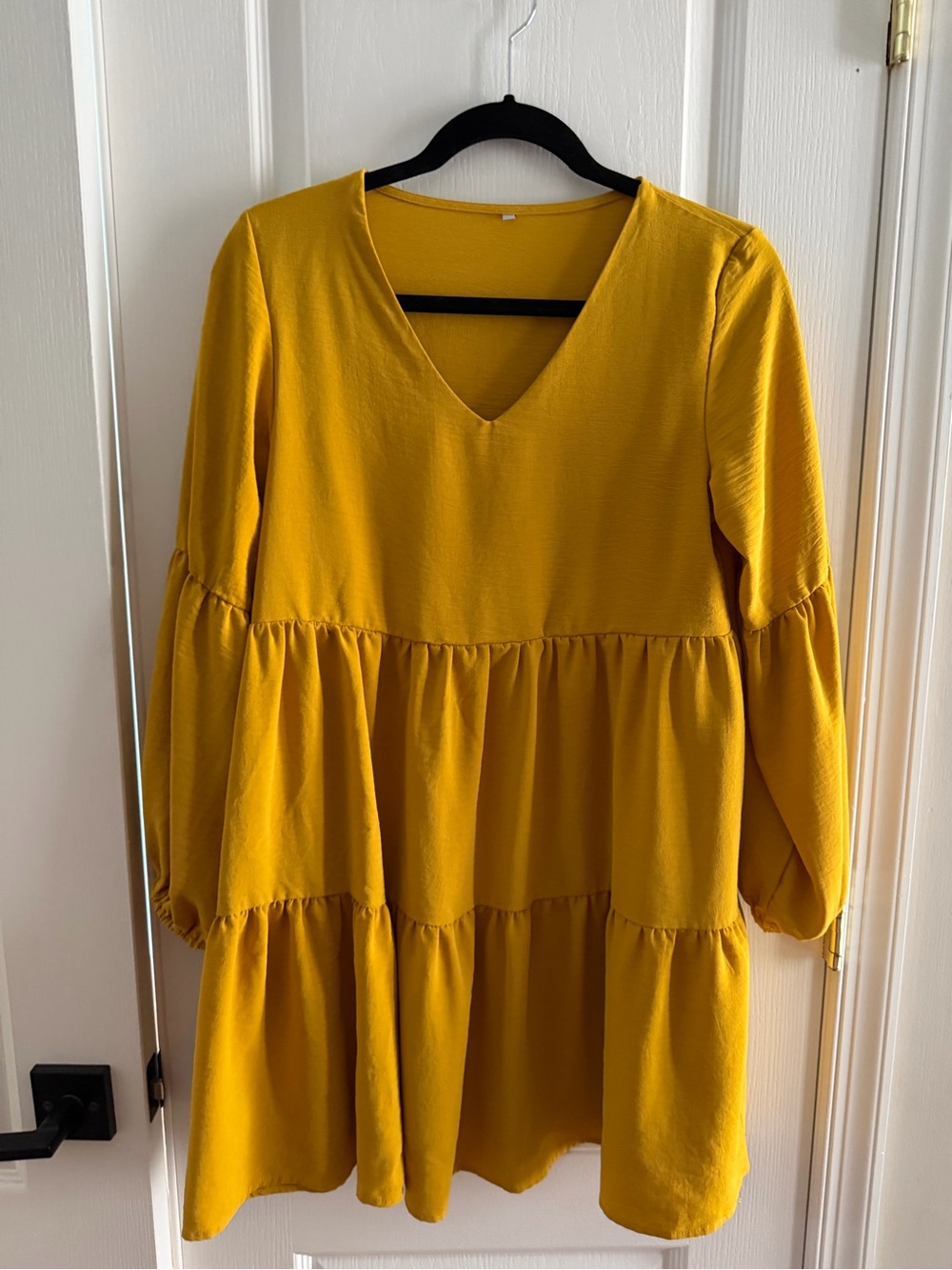 V-Neck Tiered Mini Dress in Mustard Yellow
